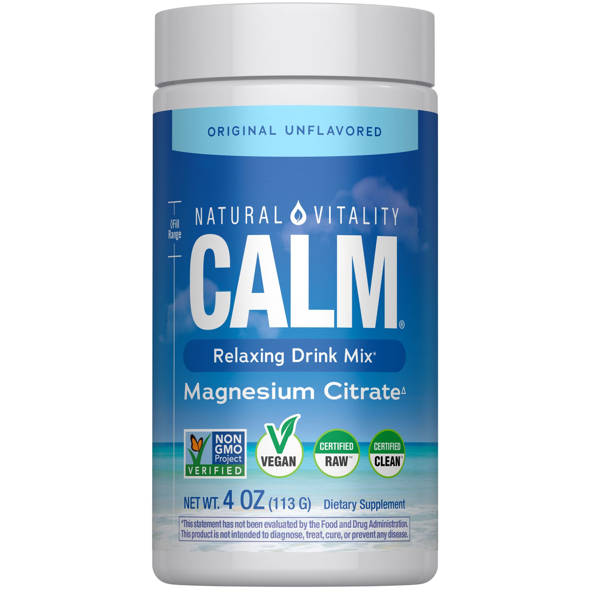 CALM Magnesium Citrate Relaxing Drink Mix | 4 Oz Powder | by Natural Vitality